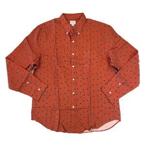 NWT J. Crew Men's Square Flower Red/Rust Blue Cotton-Wool Challis Shirt